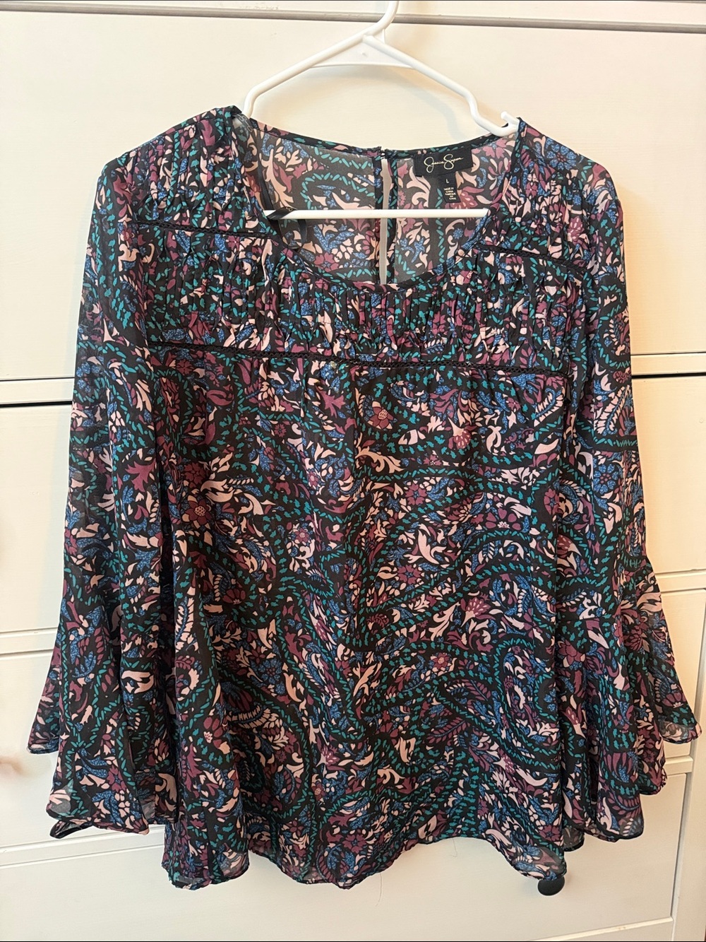 Jessica Simpson Black Paisley Blouse with Teal & Pink Accents
